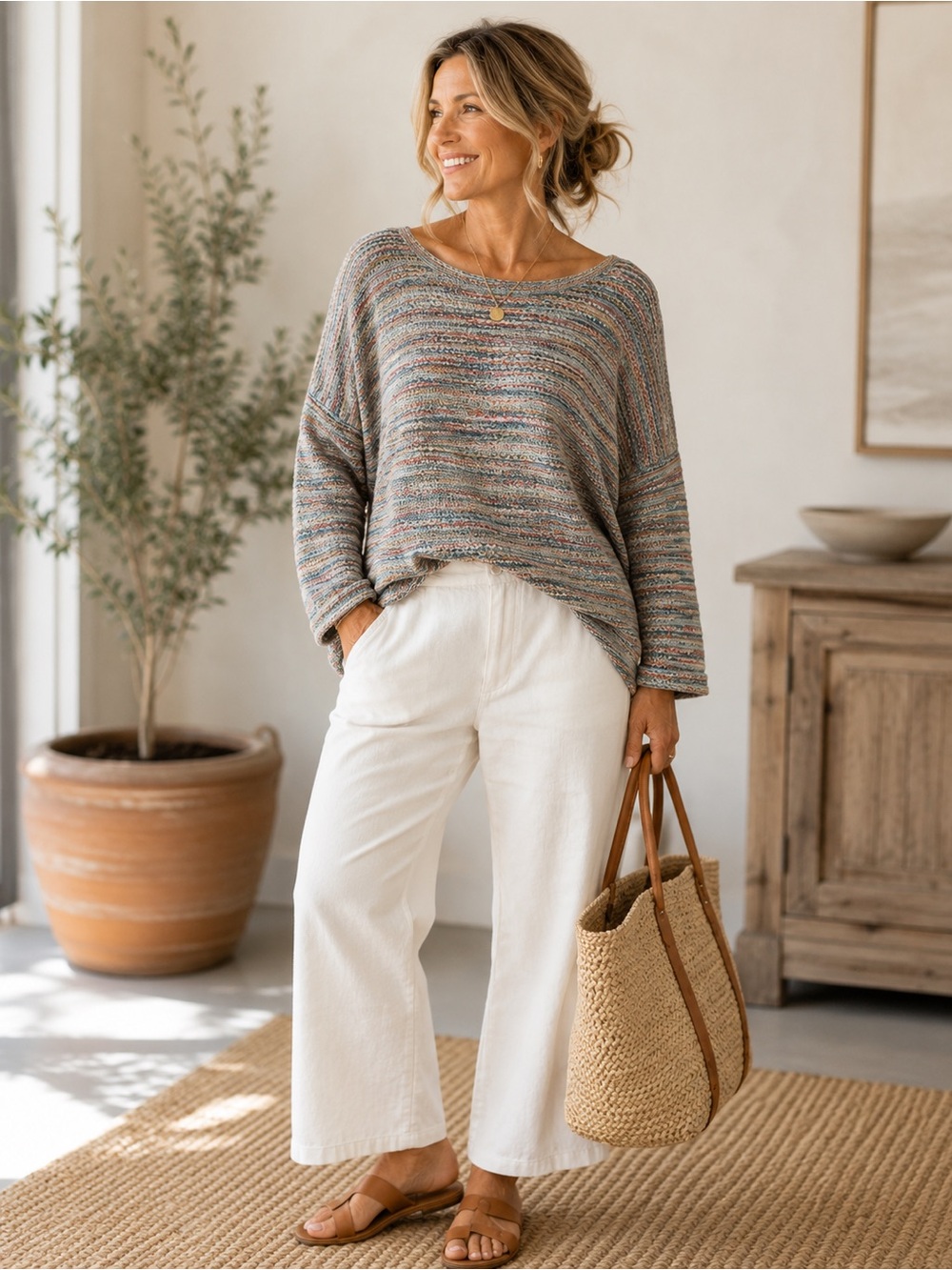 J. Jill Petite Medium Marled Knit Sweater Relaxed Fit Coastal Grandma